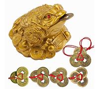 Rana de dinero de la suerte, sapo Feng Shui y 5 juegos de monedas chinas de Feng Shui, monedas de la fortuna I-ching con cuerda roja, dije chino para prosperidad, decoración del hogar, regalo