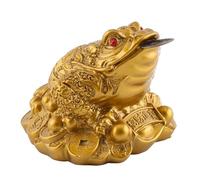 Rana de la Suerte/Sapo Asiático del Dinero Feng Shui Estatua de Rana del Tesoro con Moneda Pequeña Amuleto Chino de la Suerte para la Prosperidad Decoración del Hogar (65×60×50 mm Latón)
