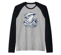Rana Japonés Gamer Rana Jugar Samurai Sombrero Kawaii Camiseta Manga Raglan