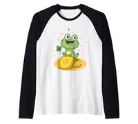 Rana linda con trébol de cuatro hojas, rana de la suerte, equipo de buena fortuna Camiseta Manga Raglan