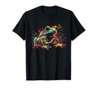 Rana Neón Salpicaduras Pintura Arte Abstracto Vibrante Camiseta