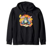 Rana Retro con diseño de Rana de los años 60, Flores OM meditación Sudadera con Capucha