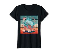Rana sentada sobre un Hongo Frog Lovers Camiseta gráfica económica, Mujer, Negro, XL