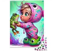 Rana Set De 1000 Piezas Papel Reciclado Kid Holding Tiny Rana Puzzle Familiar Actividad Vinculación Familiar Fácil Limpiar Entretenimiento Fin Semana 52x38cm/1000pcs