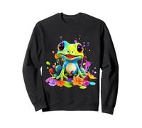 Rana Vibrante de Dibujos Animados con Flores y Salpicaduras de Pintura Sudadera