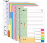 Rancco Junior Cornell - Papel para cuaderno, 180 páginas, 8 anillos perforados, insertos de papel de media letra con pestañas de índice, separadores de índice, bolsa de hojas sueltas, regla para