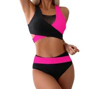Rand Conjunto Ropa Pole Dance Mujer Jamila - Top Deportivo con Espalda Descubierta y Bikini Talle Alto Negro y Fucsia, Alta Sujeción para Pole Dance, Flow y Sport (Negro & Fucsia, M)
