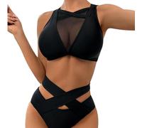 Rand Ropa Pole Dance Mujer, Top Deportivo Shorts de Cintura Alta, Indumentaria Sexy Deportiva para Pole Sport, Pole Exotic (Negro (Cintura Cruzada & Espalda Cerrada), S)