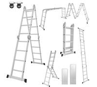Randaco Escalera Multifunción 7 en 1 de Aluminio - 4 x 4-470 cm - Escalera Plegable - Escalera de Trabajo - Escalera Individual - Plataforma de Trabajo