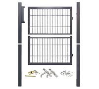 Randaco Puerta de Jardín, 120x100cm de Acero Galvanizado Puerta para Valla, Puerta de patio, Robusta y Duradera, con Cerradura, Manija y 3 Llave, Gris