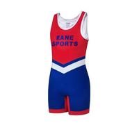 Rane Sports Camisetas sin Mangas de Lucha Libre para hombres, traje de lucha libre, camiseta deportiva, mono atlético, levantamiento de pesas, bodysuit de una pieza Rojo Blanco Azul XL