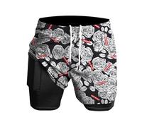 Rane Sports Pantalones Cortos de Running 2 en 1 para Hombre, Ideales para Gimnasio, Atletismo, Entrenamiento al Aire Libre Rosa Blanca Negra L