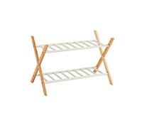 Range chaussures en bambou et métal - 2 étagères ajourées - Naturel, beige - 66x35,5x42cm