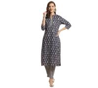 Rangita - Kurti recto de algodσn νndigo con estampado floral para mujer, largo hasta la pantorrilla, con pantalones S