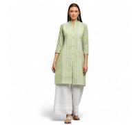 RangMahal - Conjunto de algodón para mujer, hecho a mano, estilo indio, Lucknowi, Chikankari, Kurta Palazzo, ropa tradicional, Verde, S