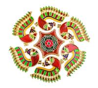 Rangoli colorido de acrílico hecho a mano para decoración interior del hogar, templo, suelo, decoración para fiestas, festivales y regalos, Rangoli pequeño de 8 pulgadas (pavo real multicolor)