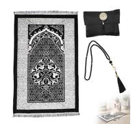 RANJIMA Alfombra de oración musulmana, negra, 70 x 110 cm, suave alfombra de oración con cadena de oración y bolsa de transporte, plegable y ligera, esterilla de oración para casa y viaje, idea de