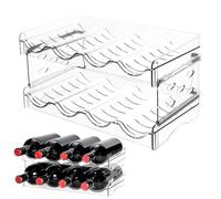 RANJIMA Botellero apilable para 8 botellas de plástico, organizador de botellas de vino, soporte para botellas de cocina, armario de cocina, encimera, 2 niveles, extraíble, ahorra espacio, para vino