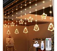 RANJIMA Iluminación Navideña LED para Ventana, 3 x 0,5 M, Decoración Navideña, Estrellas, 8 Modos, USB, Lluminación para Ventana, Cadena de Luces cColgantes, Copos de Nieve, Decoración Interior