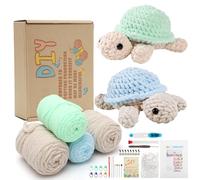 RANJIMA Juego de ganchillo para principiantes con animales, 2 piezas de tortuga, ganchillo, juego de punto para adultos para regalo de Navidad, kit de crochet con instrucciones en vídeo (idioma