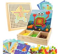 RANJIMA Juego de mosaico de encaje para niños, juguetes a partir de 2 3 4 5 años, mosaico de madera, kit de manualidades para niños, tablero de clavijas con perlas de encaje, regalos 3D para niños y