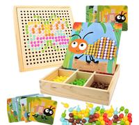 RANJIMA Juego de mosaico para niños, juguetes a partir de 2, 3, 4, 5 años, mosaico de madera, juego de manualidades para niños, tenedores con cuentas de inserción, regalos 3D para niños, niñas