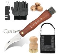RANJIMA Navaja para Setas, Cuchillo Plegable con Cepillo, Bolsa de Caza de Hongos, Afilador de Cuchillos y Guantes, Micológica, Navaja Cuchillo de Acero Inoxidable para Recoger Setas, Camping