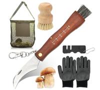 RANJIMA Navaja para Setas y Champiñones,Cuchillo Plegable con Cepillo,Bolsa de Caza de Hongos,Afilador de Cuchillos y Guantes,Micológica,Navaja Cuchillo de Acero Inoxidable para Recoger Setas,Camping