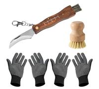 RANJIMA Navaja para Setas y Champiñones, Cuchillo Plegable con Cepillo, Guantes, Micológica, Navaja Cuchillo de Acero Inoxidable para Recoger Setas, Camping