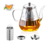 RANJIMA Tetera con colador, tetera de cristal de 1,0 litros, resistente al calor, con tapa, con filtro de acero inoxidable, ideal para preparar té suelto, teteras grandes