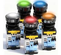 Rankomu 5Pcs Interruptor de Pulsador Momentáneo IP67 Impermeable 22mm 10A 440V 1NA 1NC DPST con Luz Rojo/Verde/Naranja/Azul - Auto-Rearme, Fácil Instalación
