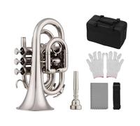 Rankomu Bflatpockettrumpet - Mini trompeta de bolsillo, instrumento de viento de latón, incluye boca, guantes, paño de limpieza, funda de transporte, diseño compacto para un fácil transporte