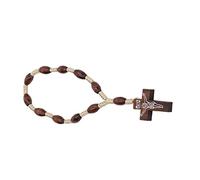 Rankomu Rosario de madera, pequeño rosario católico tallado a mano con crucifijo de madera fuerte, ideal para bautismo y uso en catedral, 18 cuentas