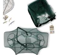 Rankomu Trampa de Red de Pesca Plegable de 6 Agujeros, Portátil, 58×22cm, Red de Pesca de Nailon, Trampa de para Cebo, anguilas, cangrejos, Langostas, camarones y cangrejos