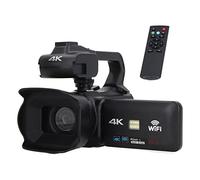 Rankomu Videocámara 4K, zoom digital de 18X, pantalla táctil de 4 pulgadas, cámara WiFi Vlog con micrófono, estabilizador de mano, control remoto, parasol de lente