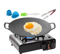 Ranley Sartén para cocinar en interiores, parrilla coreana | Plancha de hierro fundido, accesorio de cocina portátil, incluye cepillo, guantes, pinzas, para inducción, tapa de cocina