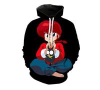 Ranma 1/2 Sudadera con Capucha Divertido Dibujo Animado Sudadera con Capucha, 3D Reversible Impreso Suéter de Moda Casual Juego de rol Chaqueta Suelta Plus Size Manga Larga Top-Black||XS
