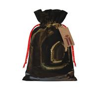 rannsut Bolsas de envoltura con cordón de Navidad con estampado de cripta vieja para almacenamiento de paquetes de Navidad, suministros de fiesta de Navidad
