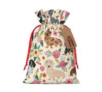rannsut Bolsas de regalo de Navidad con estampado floral de perro salchicha para almacenamiento de paquetes de Navidad, suministros de fiesta de Navidad