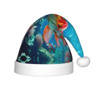 rannsut Mundo submarino sombrero de Navidad con estampado de peces HD sombreros de Papá Noel cómodos para disfraces de Navidad fiesta y eventos festivos