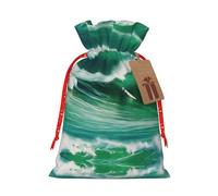 rannsut Ocean Green Wave Surf 02 - Bolsas de envoltura con cordón para almacenamiento de paquetes de Navidad, suministros de fiesta de Navidad