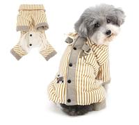 Ranphy Abrigo de Felpa con Rayas y Forro Polar para Perros pequeños Mono para Cachorros con Doble Anilla en D Chaqueta para Mascotas Ropa Acolchada de Invierno Ropa para Gatos Caqui XL