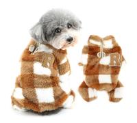 Ranphy Buffalo - Pijama de forro polar mullido para mascotas, para perros pequeños, cachorros, enterizo térmico con media cremallera y anilla en D, ropa de otoño e invierno, ropa de gato, marrón, XL