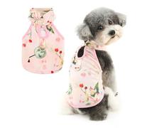 Ranphy Camisa estampada de estilo chino para perros pequeños y pequeños, cuello halter, chaleco para cachorros, camiseta con anillo en D, ropa de primavera y verano, rosa, XXL