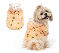 Ranphy Impermeable para perros con capucha transparente y anillo en D, bonito estampado animal con botones a presión, abrigo ligero para cachorros para perros pequeños, gatos, chihuahua, amarillo, L