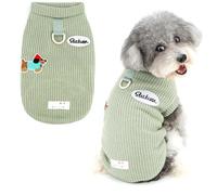 Ranphy Jersey de Punto para Perros pequeños Jersey elástico para Mascotas con Anilla en D y Estampado de Perritos Sudadera Lisa para Cachorros Ropa de Invierno y otoño Ropa para Gatos Verde S