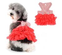Ranphy Perro Princesa Vestido para Perros Pequeños Niñas Rayas Cachorro Ropa Traje Mujer con Corbatín Mascota Linda Primavera Verano Gato Tutu Falda Yorkie Chihuahua Ropa Rojo M