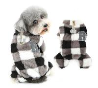 Ranphy Pijama de forro polar mullido a cuadros para mascotas para perros pequeños, cachorros, overol térmico con anillo en D, media cremallera, yorkie, chihuahua, ropa de otoño e invierno, ropa de