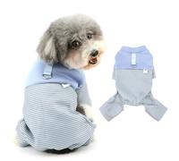 Ranphy Pijamas de forro polar a rayas para perros pequeños, cachorros, enterizo térmico, suéter casual con piernas, yorkie, chihuahua, ropa de otoño e invierno, ropa de gato, anillo en D, azul, XS