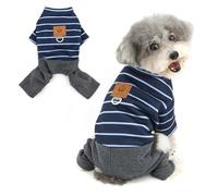 Ranphy Trajes de Felpa a Rayas para Perros pequeños Mono para Cachorros con Anilla en D Pijama de Cuatro Patas Pijama de Invierno y otoño Ropa de Dormir para Mascotas Chihuahua Gato Azul XL